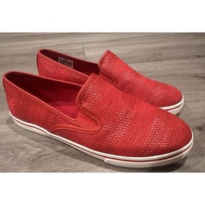 Ralph Lauren Ladies Red Janis Slip On  Textile/straw Sneakers Shoes Women's 8.5